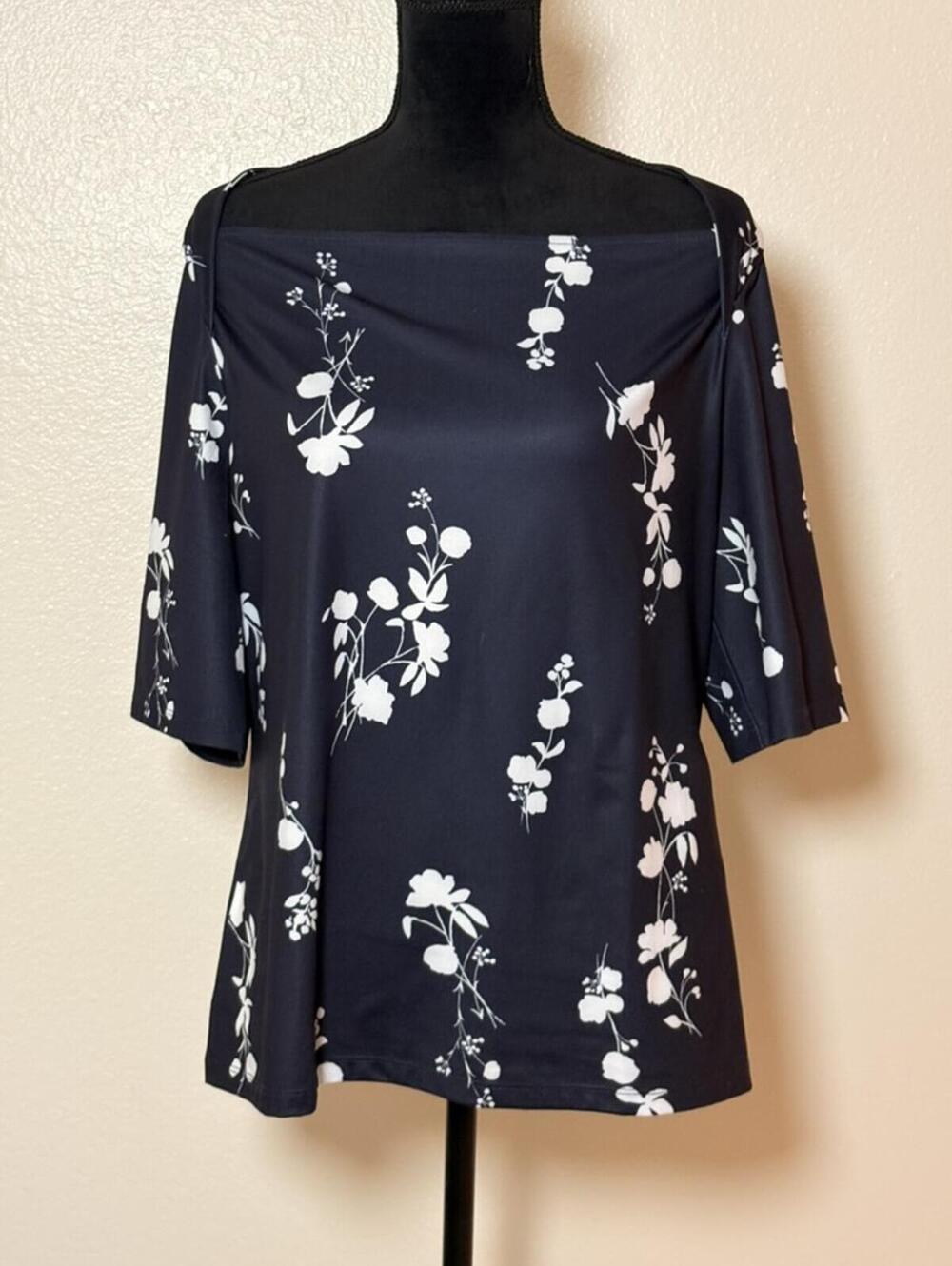 Ann Taylor Navy Floral Off-Shoulder Top Size XL